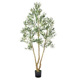 7FT Artificial Olive Tree with Black Pot, Tall Fake Tree with Natural Wood Trunk & Realistic Green Leaves and Fruits, Indoor Faux Plant for Home 7FT Artificial Olive Tree with Black Pot, Tall Fake Tree with Natural Wood Trunk & Realistic Green Leaves and Fruits, Indoor Faux Plant for Home